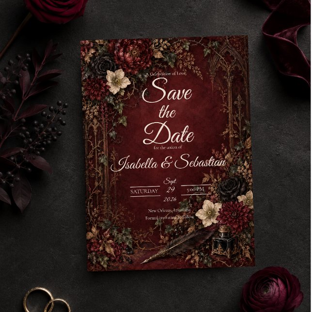 Reserve A Data Casamento Moody Gothic Dark Academia (Criador carregado)