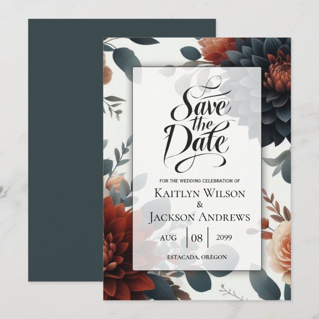 Reserve A Data Casamento Moody Rustic Fall Florals (Frente/Verso)