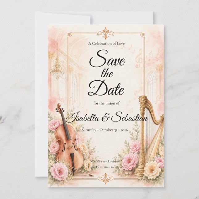 Reserve A Data Casamento Musical Elegante Casamento (Frente)
