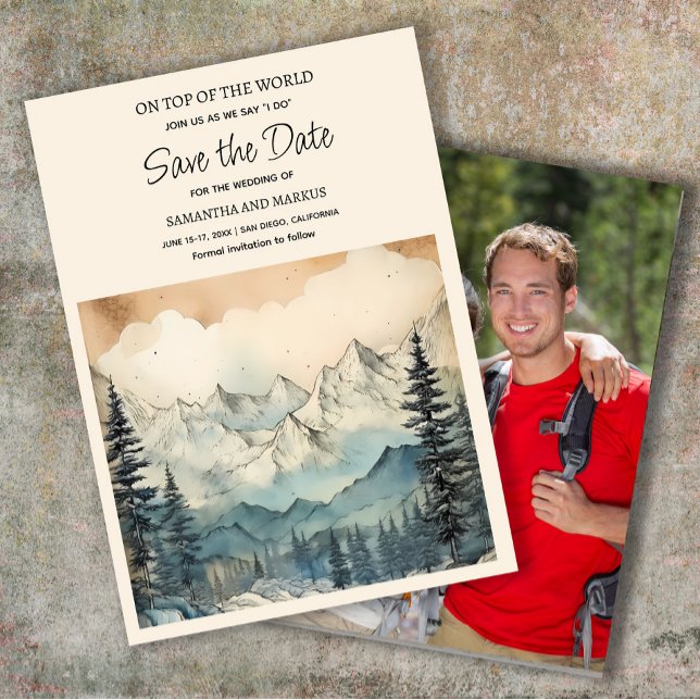 Reserve A Data Casamento na Natureza de Montanha Foto Salvar Data (Mountain wedding Save the Date photo card)