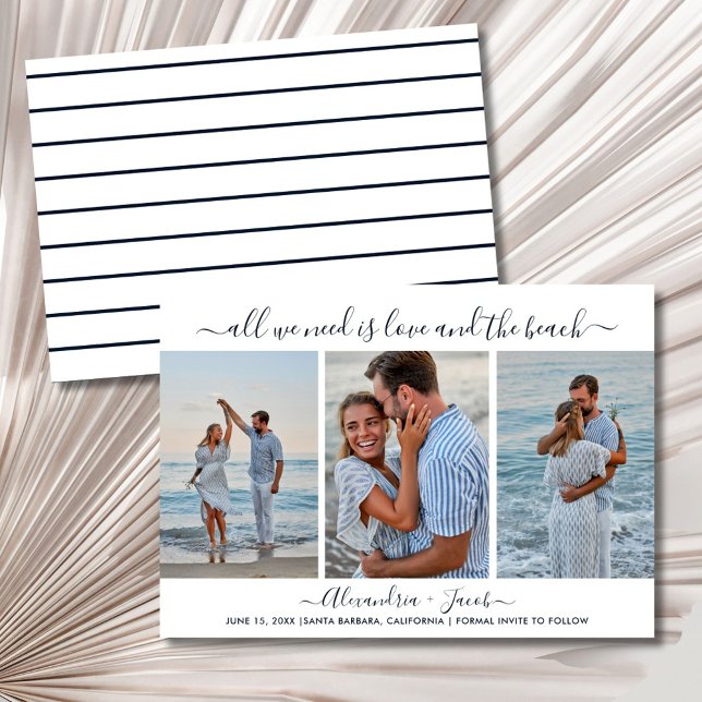 Reserve A Data Casamento na Praia 3 Foto Salvar a Data (Beach Wedding 3 Photo Save the Date)