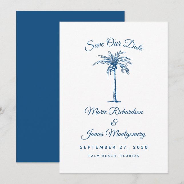 Reserve A Data Casamento na Praia Azul Moderna Salve a Data (Frente/Verso)