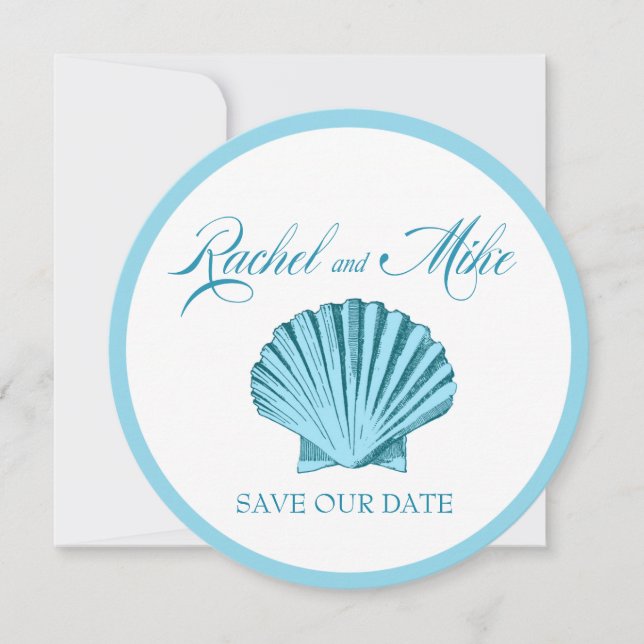 Reserve A Data Casamento na Praia com Conchas de Vieira | azul me (Frente)