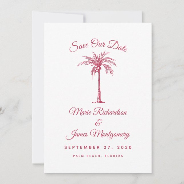 Reserve A Data Casamento na Praia com Tema Magenta Moderno - Salv (Frente)