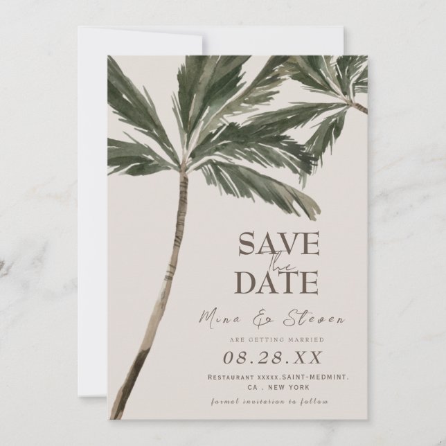 Reserve A Data casamento na praia de palmeiras em aquarela boho t (Frente)