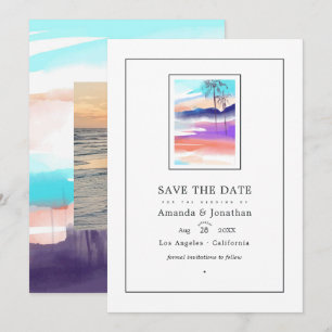Reserve A Data Casamento na Praia de Verão com Foto em Aquarela