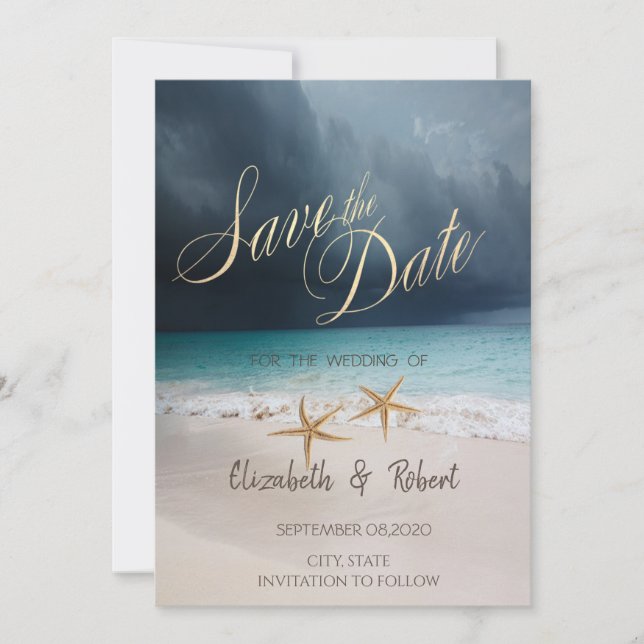 Reserve A Data Casamento na Praia, Estrelas do Mar Salve a Data (Frente)