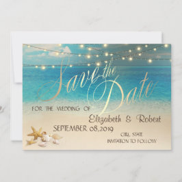 Reserve A Data Casamento na Praia Save The Date Luzes Conchas