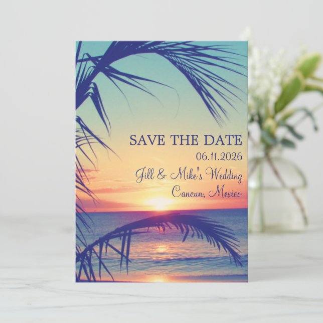 Reserve A Data Casamento na Praia Tropical no México - Salve a Da (Em pé/Frente)