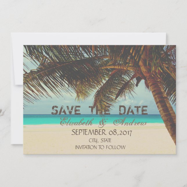 Reserve A Data Casamento na Praia, Tropical, Palmeira Salve a dat (Frente)