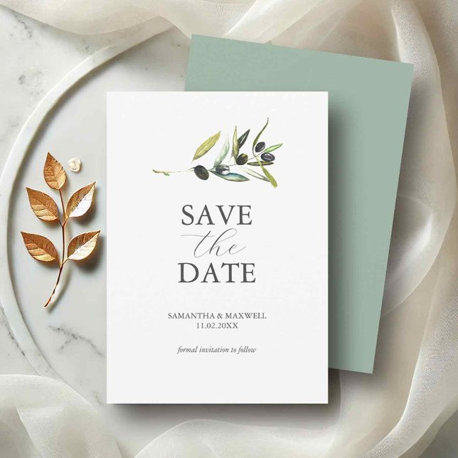 Reserve A Data Casamento Não Fotográfico Do Tema Oleícola Salvar  (Non photo save the dates watercolor olive branch by Do Tell A Belle)