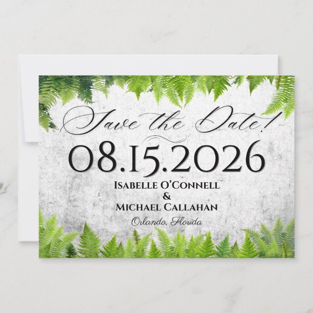 Reserve A Data Casamento Natural Elegante Folha de Samambaia Româ (Frente)