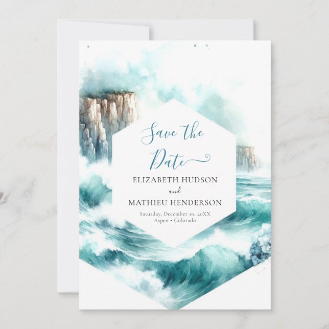 Reserve A Data Casamento Náutico Chic Watercolor (Frente)