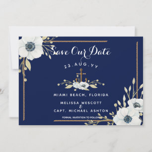 Reserve A Data Casamento Náutico de Âncora Marinho Azul e Branc