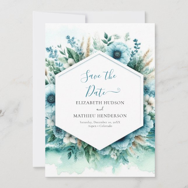 Reserve A Data Casamento Náutico Elegante De Aquarela (Frente)