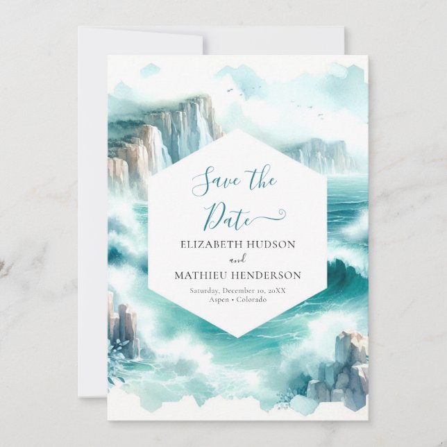 Reserve A Data Casamento Náutico Mínimo de Aquarela (Frente)
