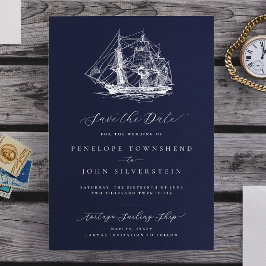 Reserve A Data Casamento Naval Elegante Azul-Marinho