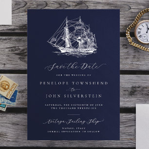 Reserve A Data Casamento Naval Elegante Azul-Marinho