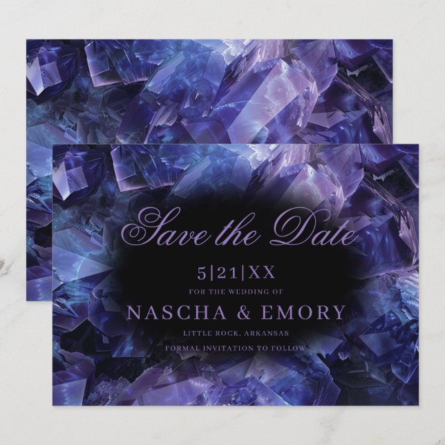 Reserve A Data Casamento Negra de Cristais de Bruxas de Roxo Escu (Frente/Verso)
