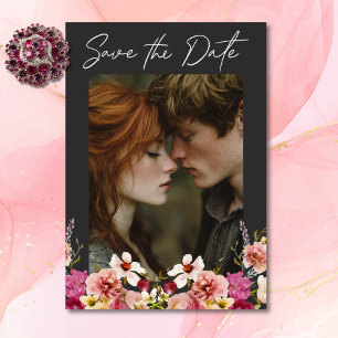 Reserve A Data Casamento Negra Floral do Verão Elegante Moderno