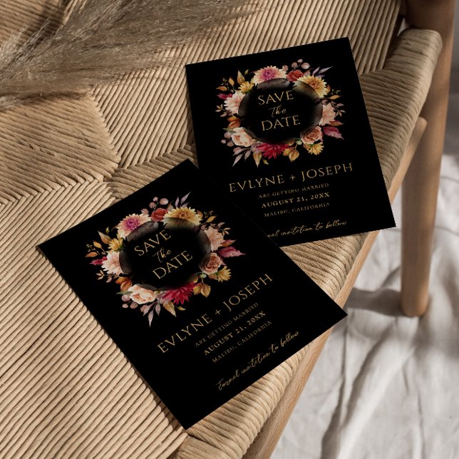 Reserve A Data Casamento Negra Floral Moderno Escuro de Boho (Criador carregado)