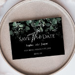 Reserve A Data Casamento Negra Moderno Salve A Data<br><div class="desc">Este moderno apartamento de casamento preto verde salva a data design apresenta fácil mistura e combinar estilos de coordenação em preto e branco com delicados elementos verdes, acrescentando um floreio gracioso em torno de uma simples tipografia sofisticada e um belo roteiro de caligrafia. A aquarela eucalipto e outras folhas botânicas...</div>