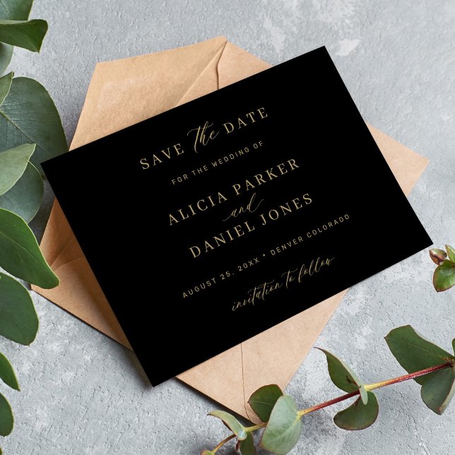 Reserve A Data Casamento negro clássico da caligrafia dourada (Criador carregado)