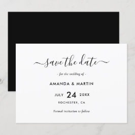 Reserve A Data Casamento Negro e Branco Elegante