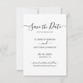 Reserve A Data Casamento Negro e Branco Minimalista de Script Ele