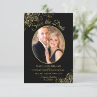 Casamento Negro Oval De Foto Dourado Elegante