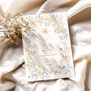 Reserve A Data Casamento Neutral de Crest Floral Elegante
