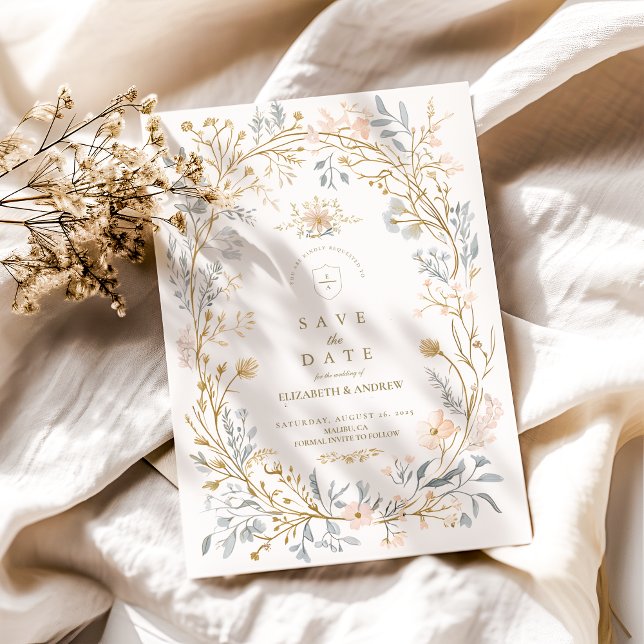 Reserve A Data Casamento Neutral de Crest Floral Elegante (Criador carregado)