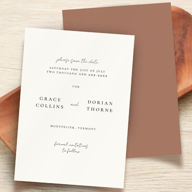 Reserve A Data Casamento Neutral Russo Simples Mocha Mousse (Criador carregado)