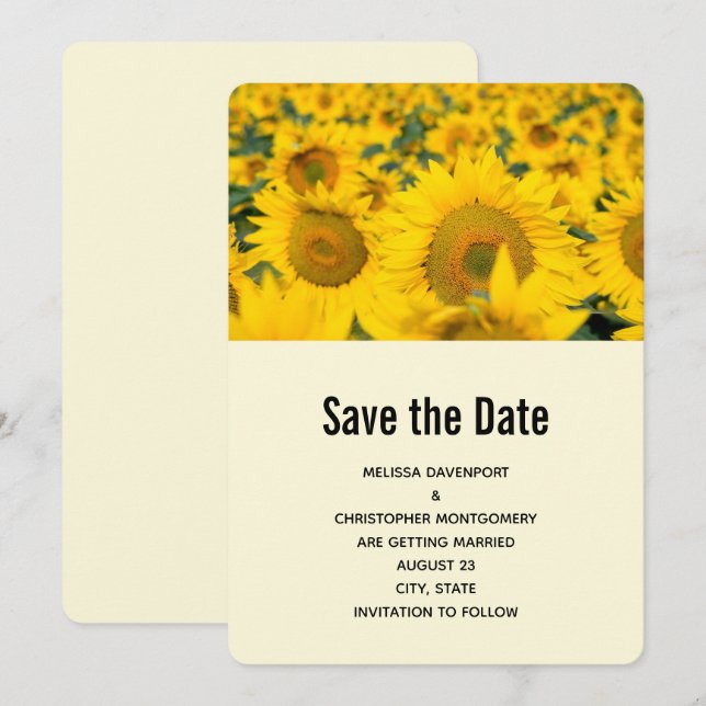 Reserve A Data Casamento no Campo Amarelo de Girassóis (Frente/Verso)