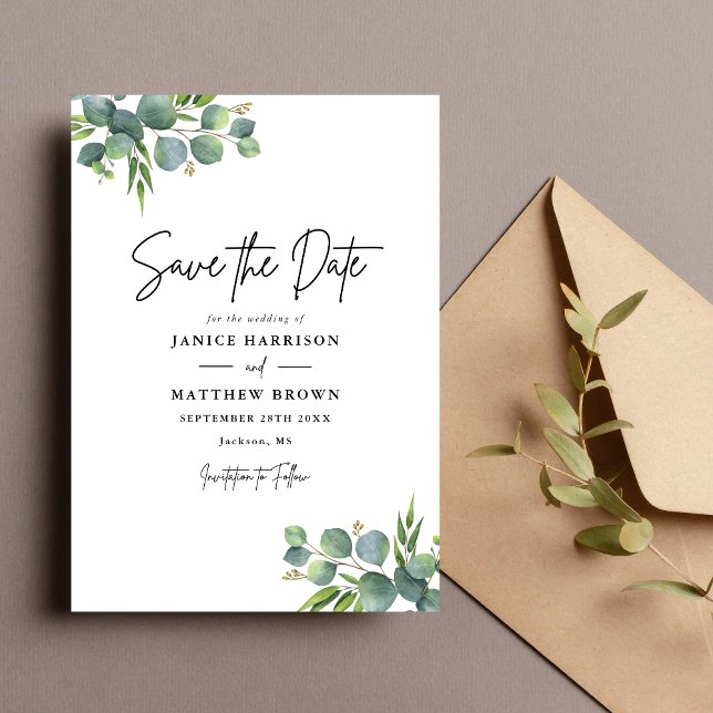 Reserve A Data Casamento no Campo de Eucalipto Salvia (Sage eucalyptus woodland save the date adds natural charm and shares your wedding date beautifully.)