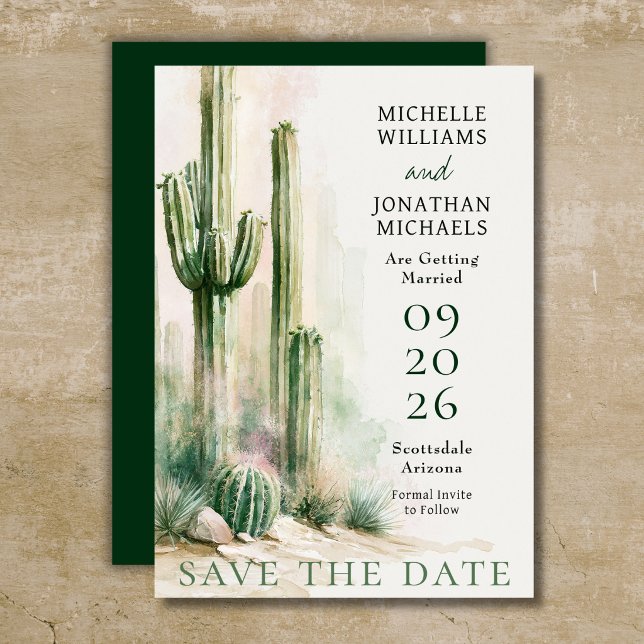 Reserve A Data Casamento no Deserto do Sudoeste com Cacto em Aqua (Watercolor Cactus Southwestern Desert Wedding Save The Date)