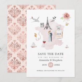 Reserve A Data Casamento no Destino Paris com Rosa e Dourado Rosa