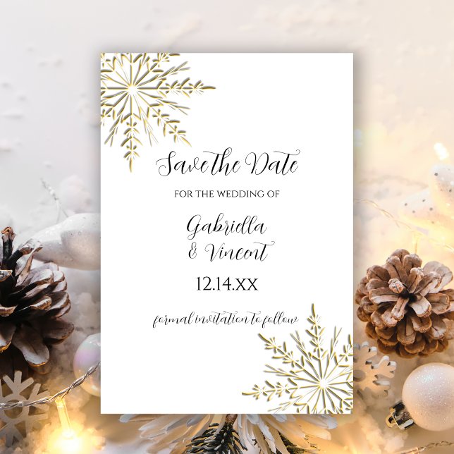 Reserve A Data Casamento no inverno Dourado Flocos de Neve Salve  (Criador carregado)