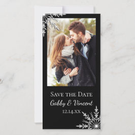 Reserve A Data Casamento no inverno preto branco com floco de nev