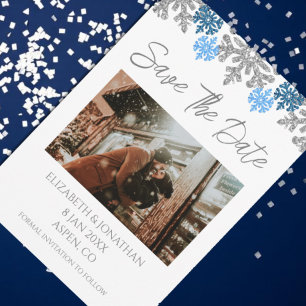 Reserve A Data Casamento no inverno Silver Blue Snowflakes