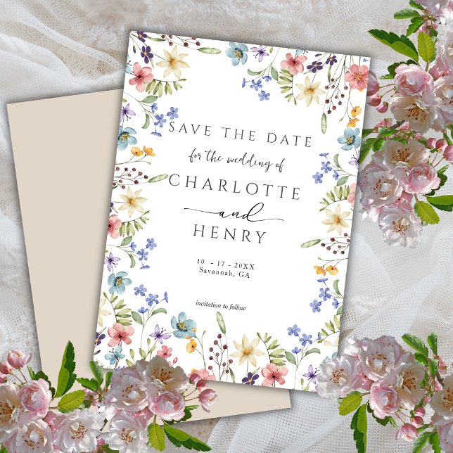 Reserve A Data Casamento no Jardim de Flores Silvestres Rústico e (Criador carregado)