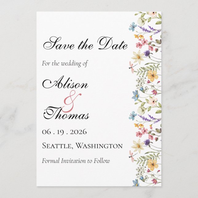 Reserve A Data Casamento no Prado de Flores Silvestres Caprichoso (Frente)