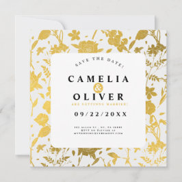 Reserve A Data Casamento/Noivado Floral do ouro Salvar a Data