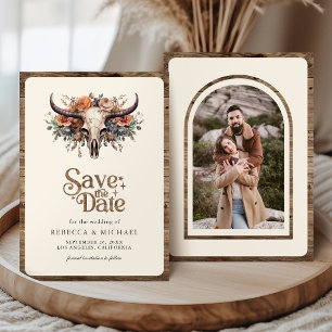 Reserve A Data Casamento Ocidental Crânio de Vaca Floral Boho Fot