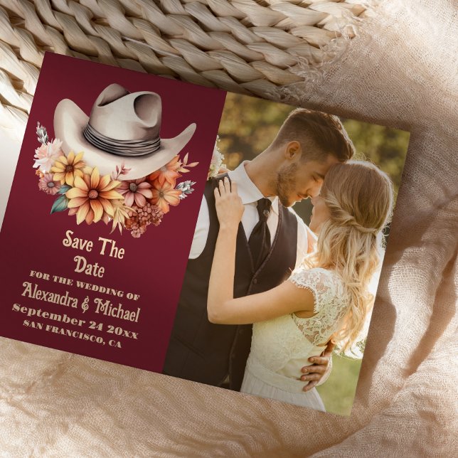 Reserve A Data Casamento Ocidental Floral Boho Foto (Criador carregado)