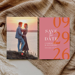 Reserve A Data Casamento Ousado e Elegante em Rosa e Laranja Retr