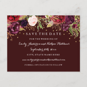 Reserve A Data Casamento outono Floral Dourado Burgundy Salva A D