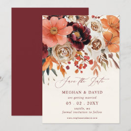 Reserve A Data Casamento outono Floral Laranja Burgundy