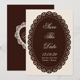 Reserve A Data Casamento Oval de Renda Marrom Escuro Vintage