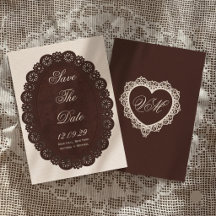 Casamento Oval de Renda Marrom Escuro Vintage